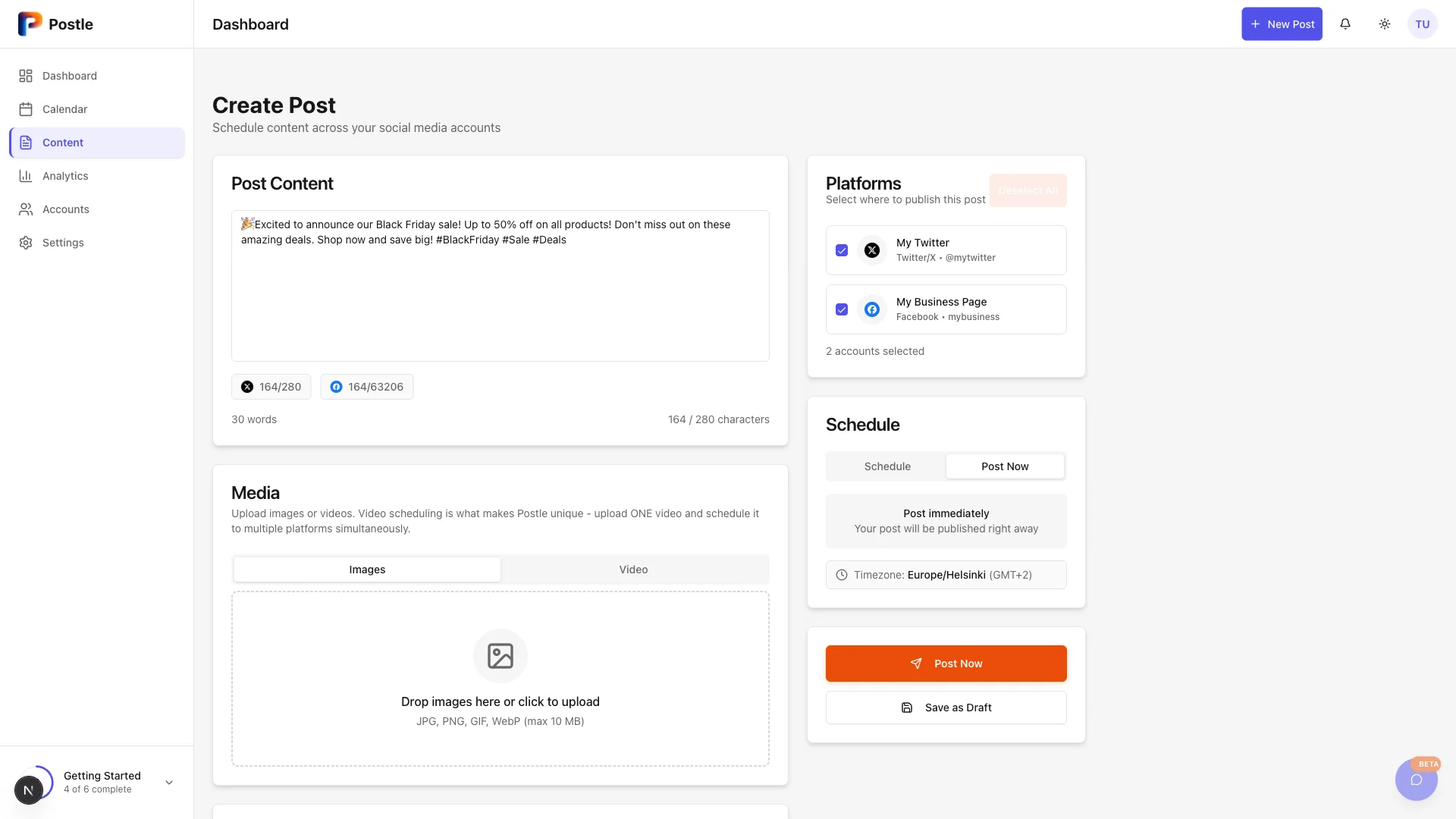 Post composer with content creation interface